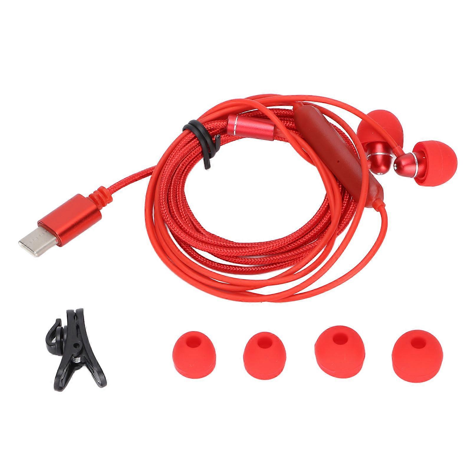 1.2m Type C Earbuds Type C Wired Headphones with Mic and Volume Control for Smartphones and ComputersRed Nylon Thread