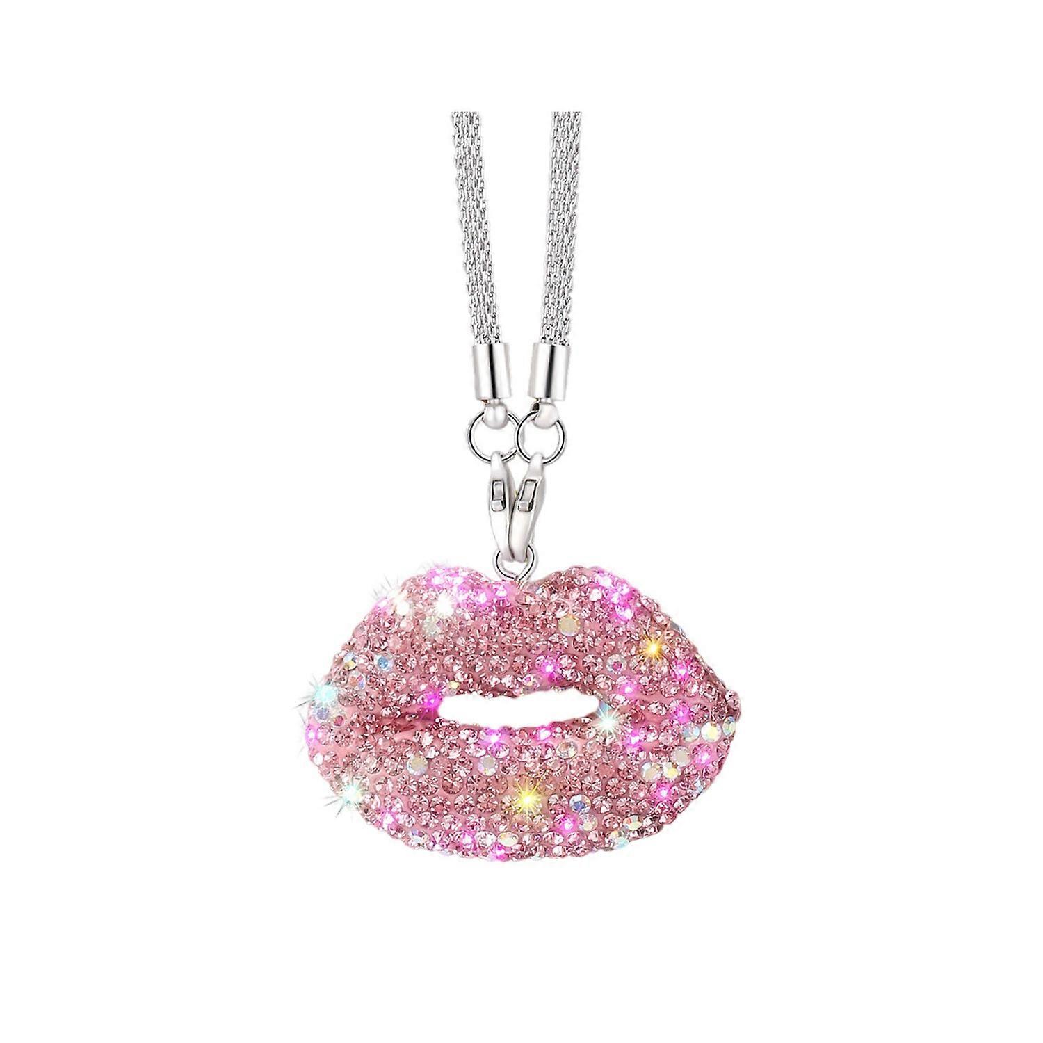 Car Rearview Mirror Pendant Easy to Hang Lip-Shaped Sparkling Rhinestones Car Rear View Mirror
