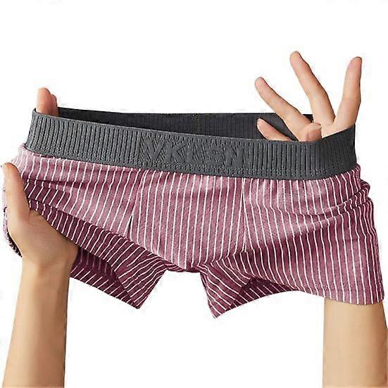 Men Boxer Underwear Mid-rise Striped Print Patchwork Color Thin Shorts Briefs Quick Drying U-convex Panties