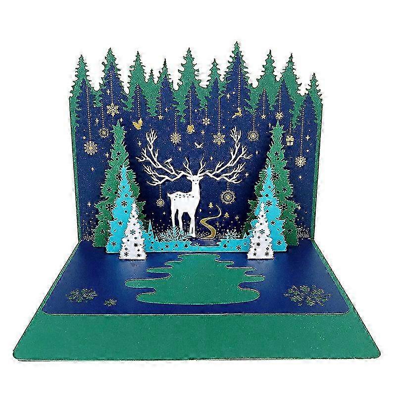 julkort 3d, pop up-design, älg i skogstemat