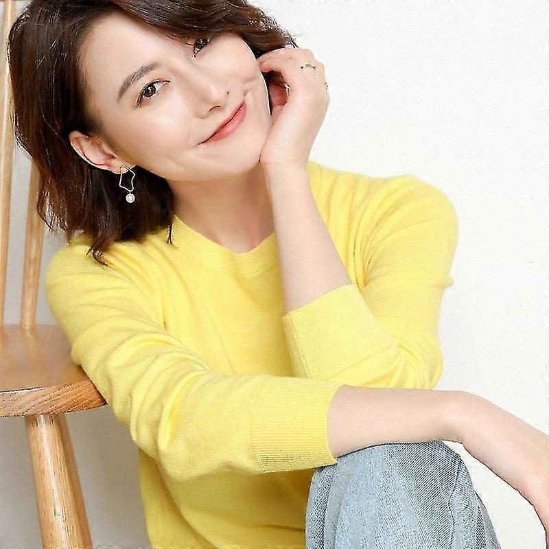 Damen Pullover Hosen Pullover Dünner langärmeliger Wollpullover mit O-Ausschnitt Strickpullover