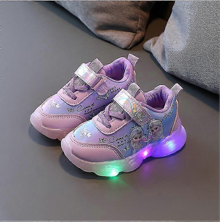 Frozen Elsa Mesh Sneakers Kids Shos Summer Autumn Led Children Luminous Girls Light Baby Sneaker Sports Shoes Size 22-31