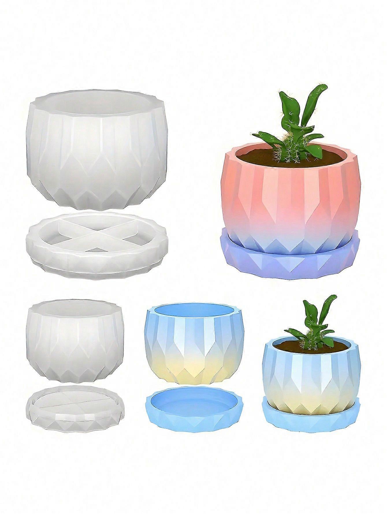 1 مجموعة الماس على شكل قوالب سيليكون زارع لأواني الزهور والصحون الخرسانية DIY - الحرف اليدوية لتزيين حديقة المنزل