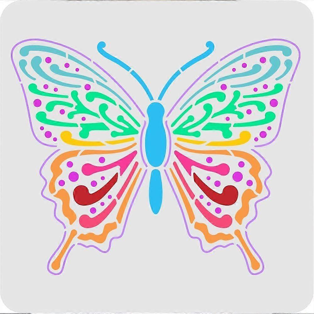 1pc Plastic Reusable Drawing Painting Stencils Templates for Painting on Scrapbook Paper Wall Fabric Floor Furniture Wood Square Butterfly Pattern 300