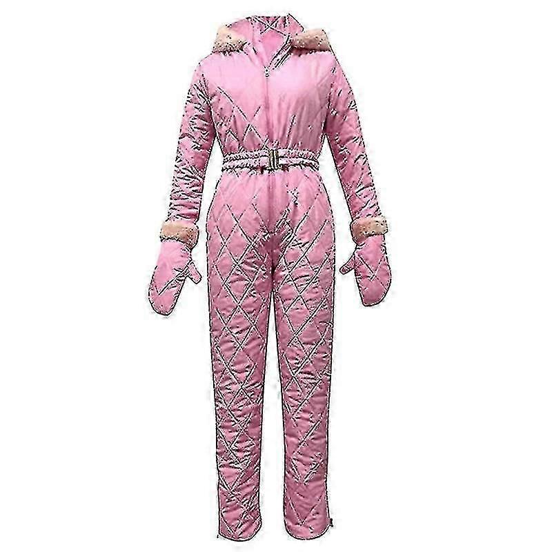女性暖かいスノースーツアウトドアスポーツパンツスキースーツ防水ジャンプスーツ新しいMピンク