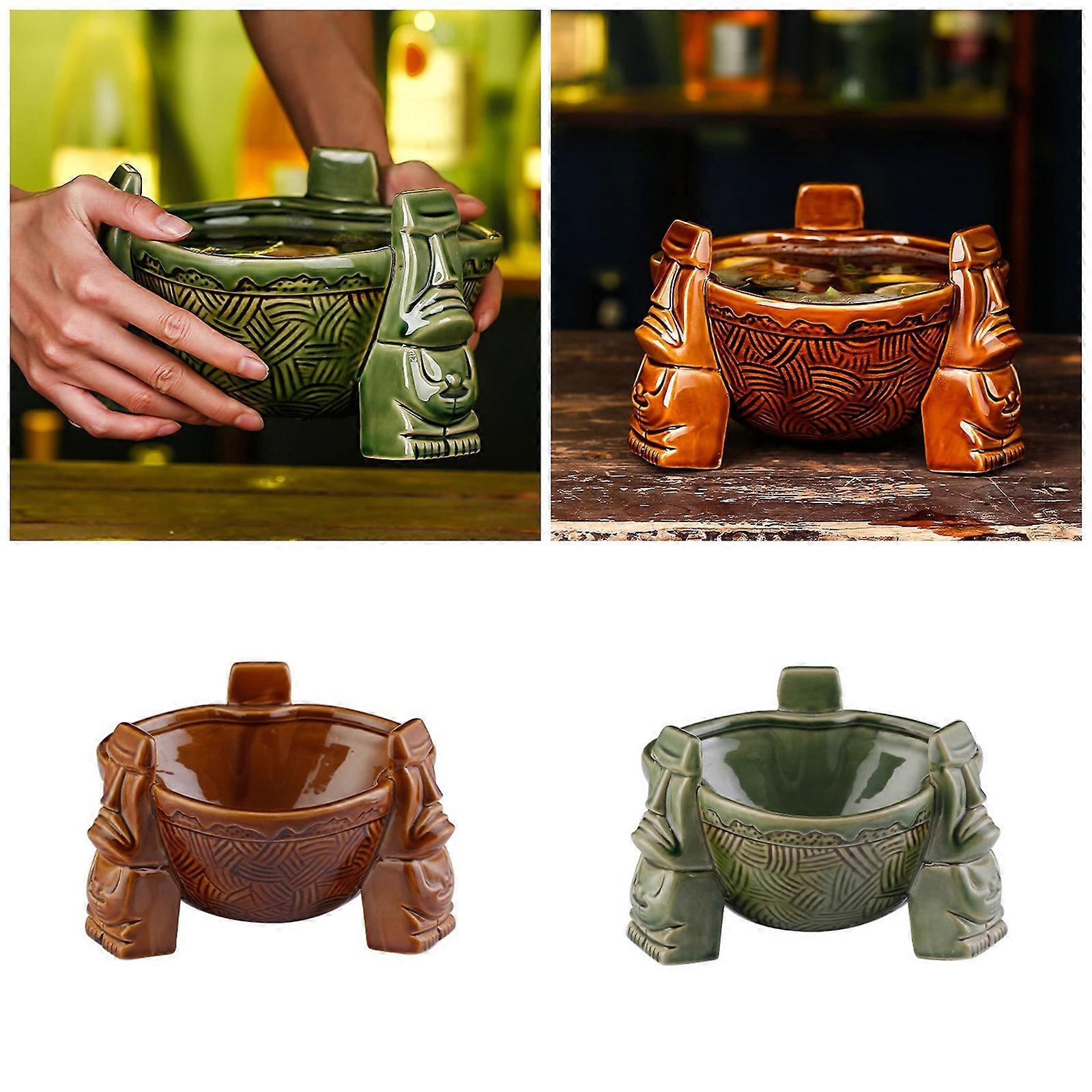 Large Capacity Ceramic Beverage Mug with Triangular Support Parties 3 Legged Drinking Cup Decorative Punch Bowl Green