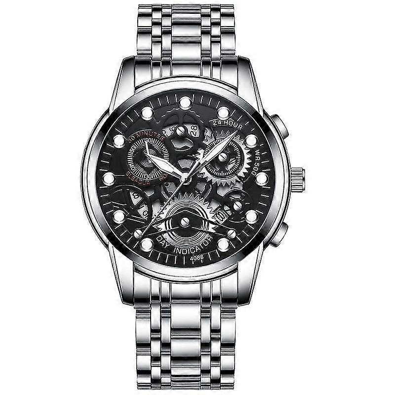 Men Watch White Steel Black Surface