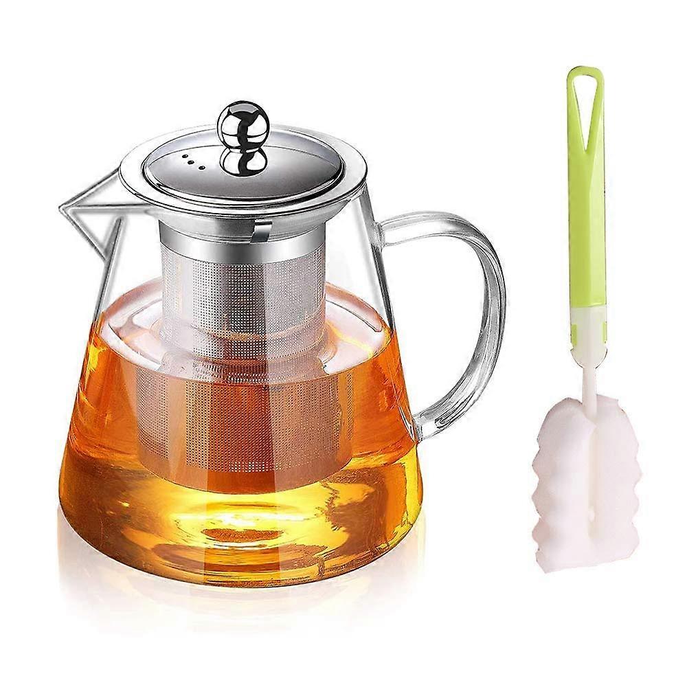Heat Resistant Teapot 43 oz for Loose Leaf and Blooming Tea, Glass Material, Wide Spout, Easy Pour Design