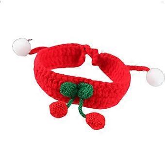 Cat Collar Cute Hand Knitted Collar with Cherry Pet Adjustable Bandana Costume Puppy Accessories Scarf for Cats Small Dogs L