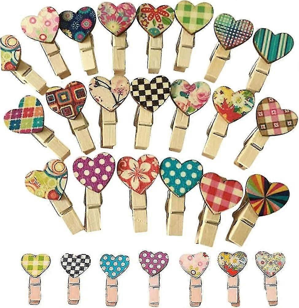 -50 Stück Mini Herz Holz Wäscheklammer Holz Foto Clips Bunte Wäscheklammern Mini Clips Handwerk Diy Foto Clip Papierklammer Für Dekor Valentinstag / c-Goo
