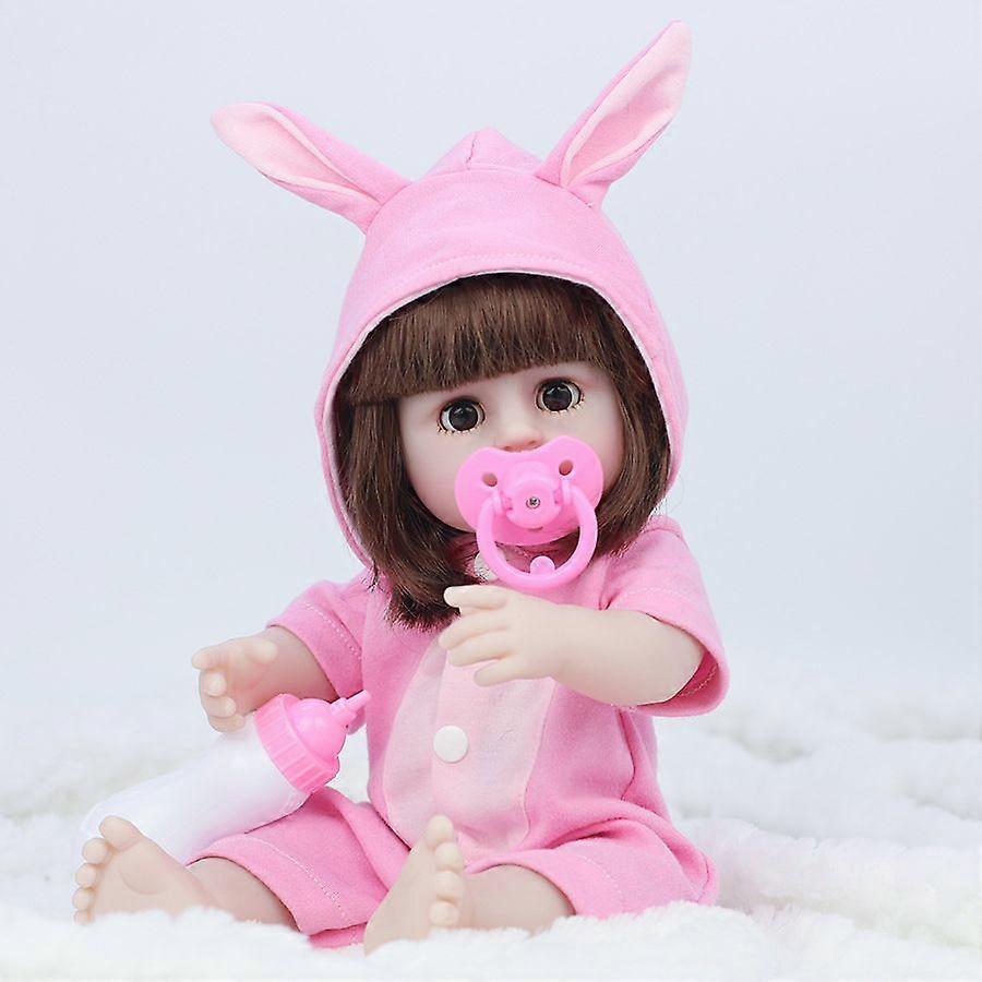 ピンクのウサギの衣装#模倣赤ちゃん人形、ビニールボディ再生人形、子供の女の子のおもちゃ、39cm人形スカート