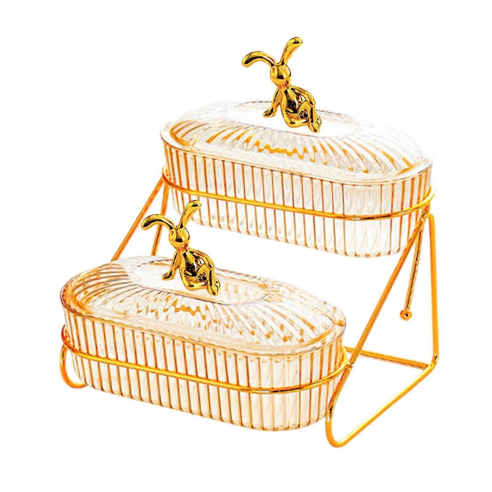 Dried Fruit Plate with Lid Platter Appetizer Tray for Nuts Cookies Appetizer Amber 2 Tiers