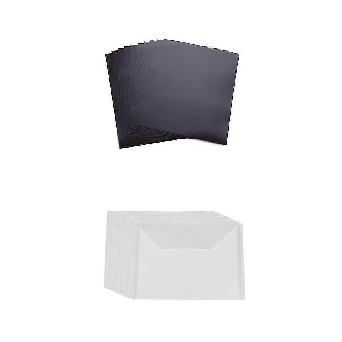 10 Pack Sturdy Clear Plastic Envelope Storage Pockets & 10Pack Rubber Soft Magnet Sheet for Cutting