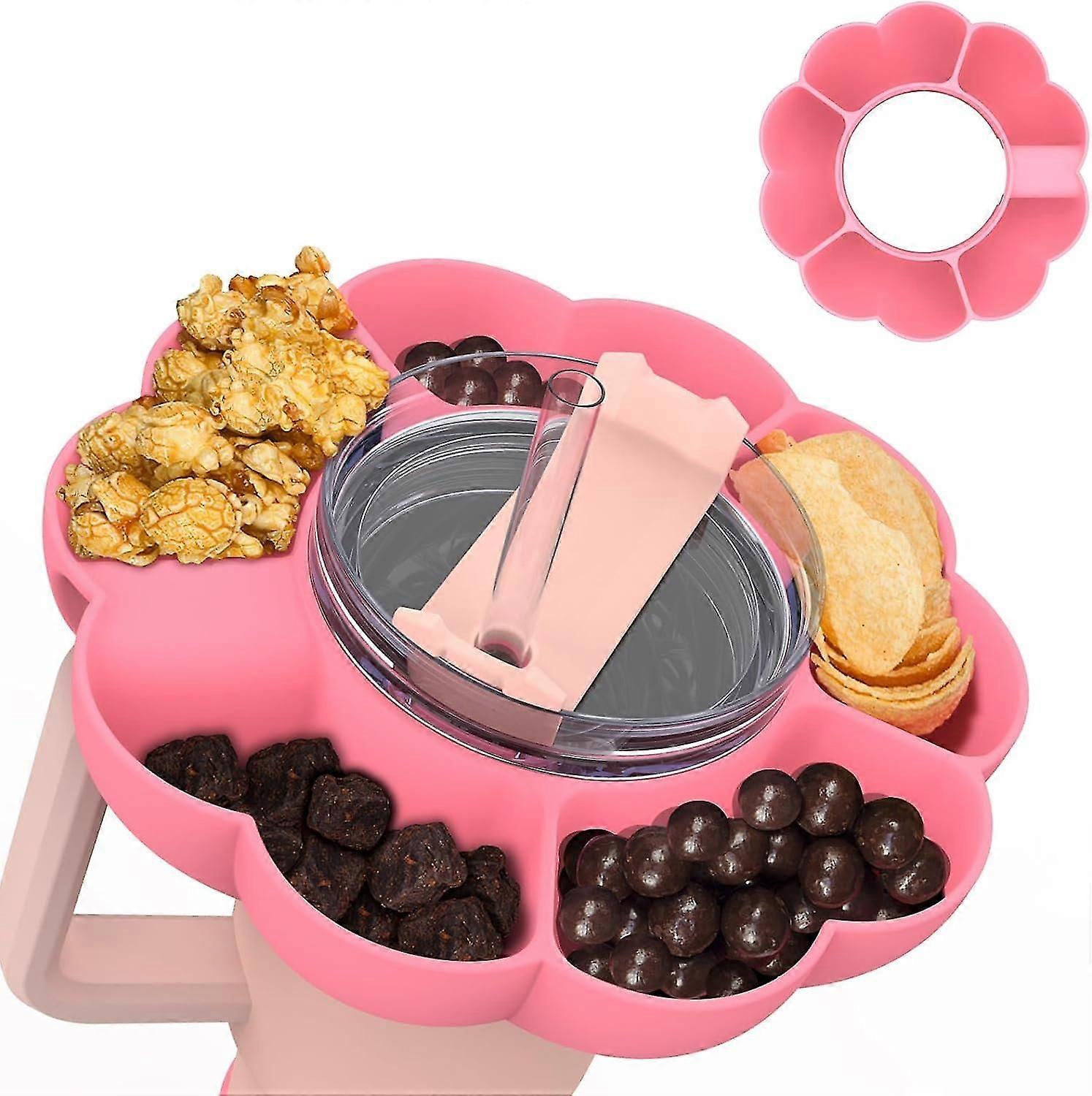 Airboat snackbakkeskål til Stanley 40oz tumbler med håndtag, silikone genanvendelig snackringholder tilbehør til Stanley Cup (pink)