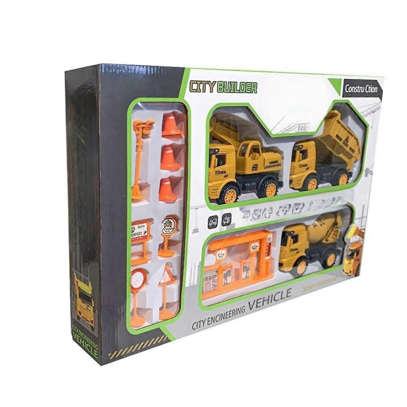 Barn Pojke Stor Presentask Teknik Lastbil Byggfordon Bygg Vägskylt Byggtips Teknik Set Leksaker