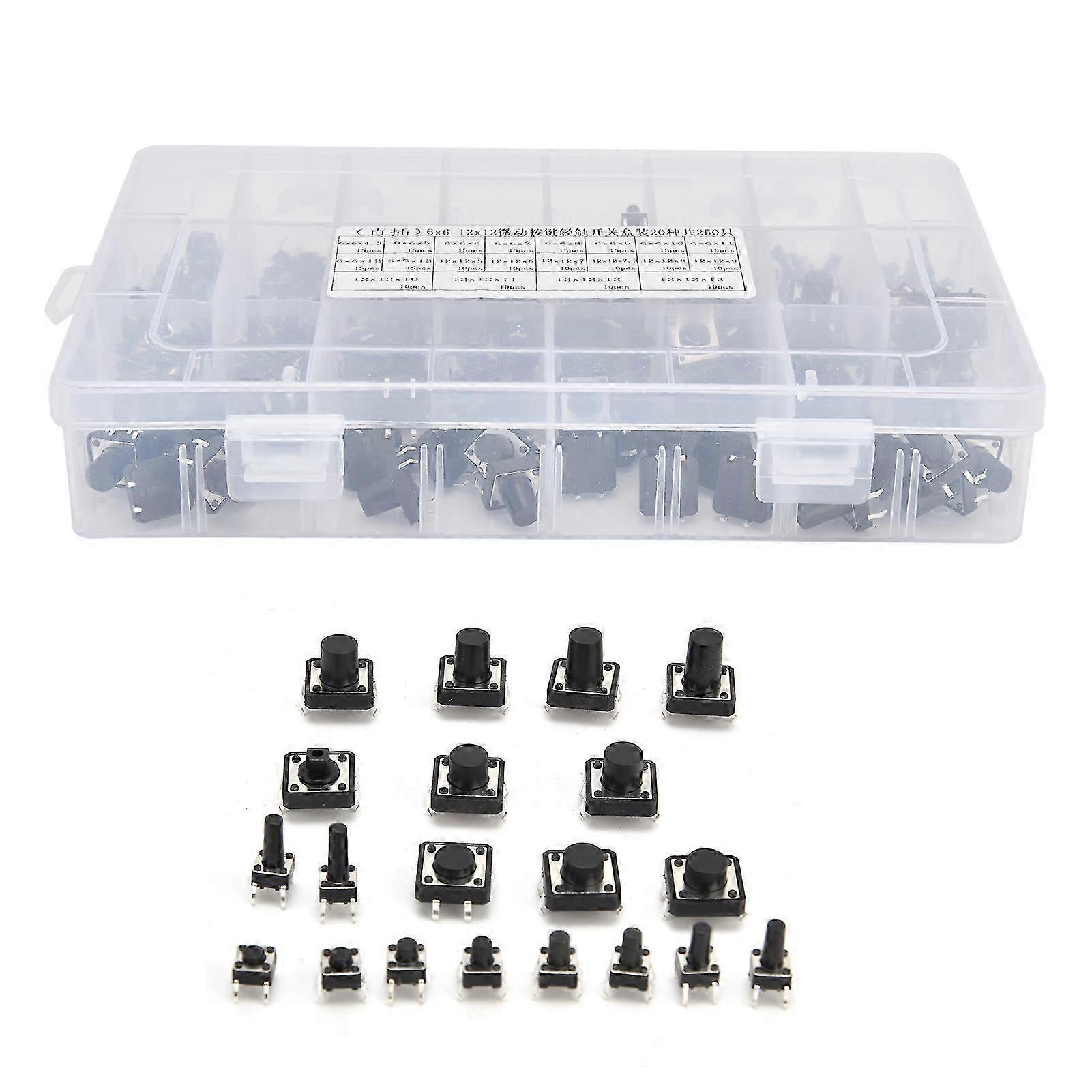 250Pcs Tact Switches 6x6 12x12 InLine Mini Easy Carry Push Button Switch for Remote ControlElectronic Toys