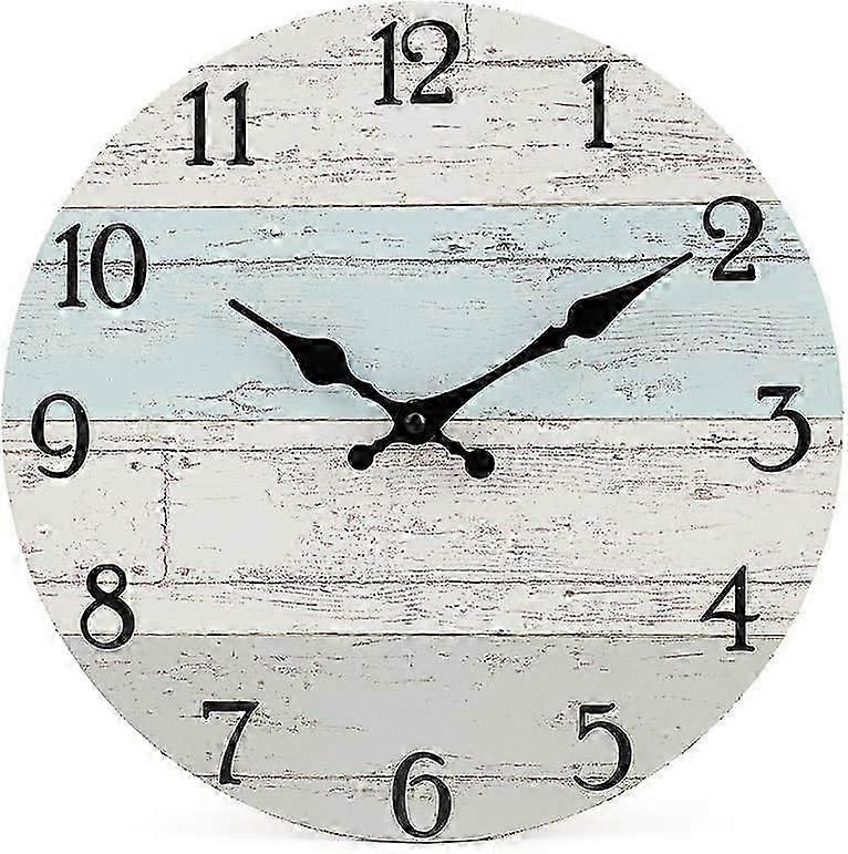 Decorative Round Wooden Wall Clock Rustic Arabic Numerals Pattern -25 cm-Blue