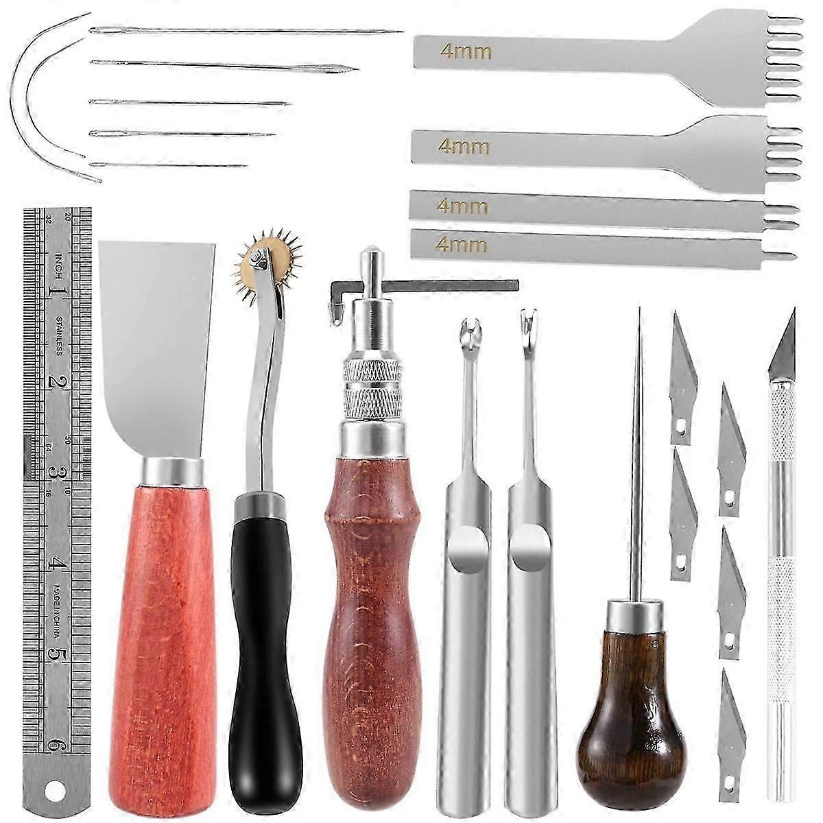 Leathercraft Tool Sets with Hand Sewing Stitching Punch Carving Tools and Other Leather Working Acc JP