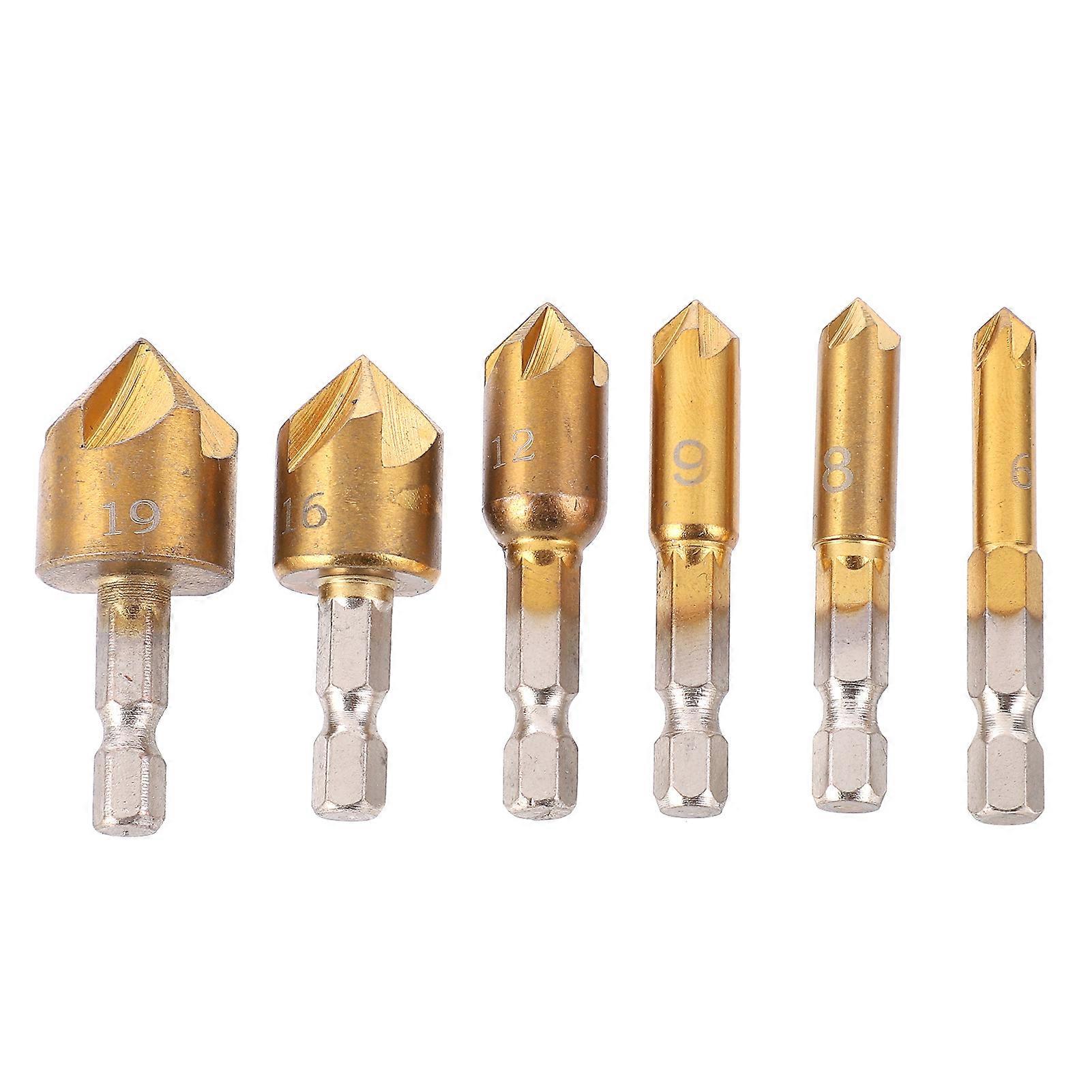 6Pcs Countersink Drill Bit Hex Shank Set Metal 90 Degree 6mm‑19mm Chamfer Tool Accessory