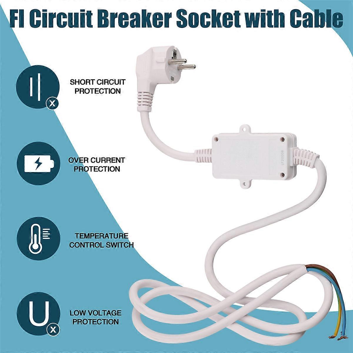 FI Circuit Breaker Socket Residual with Cable, EU Plug White