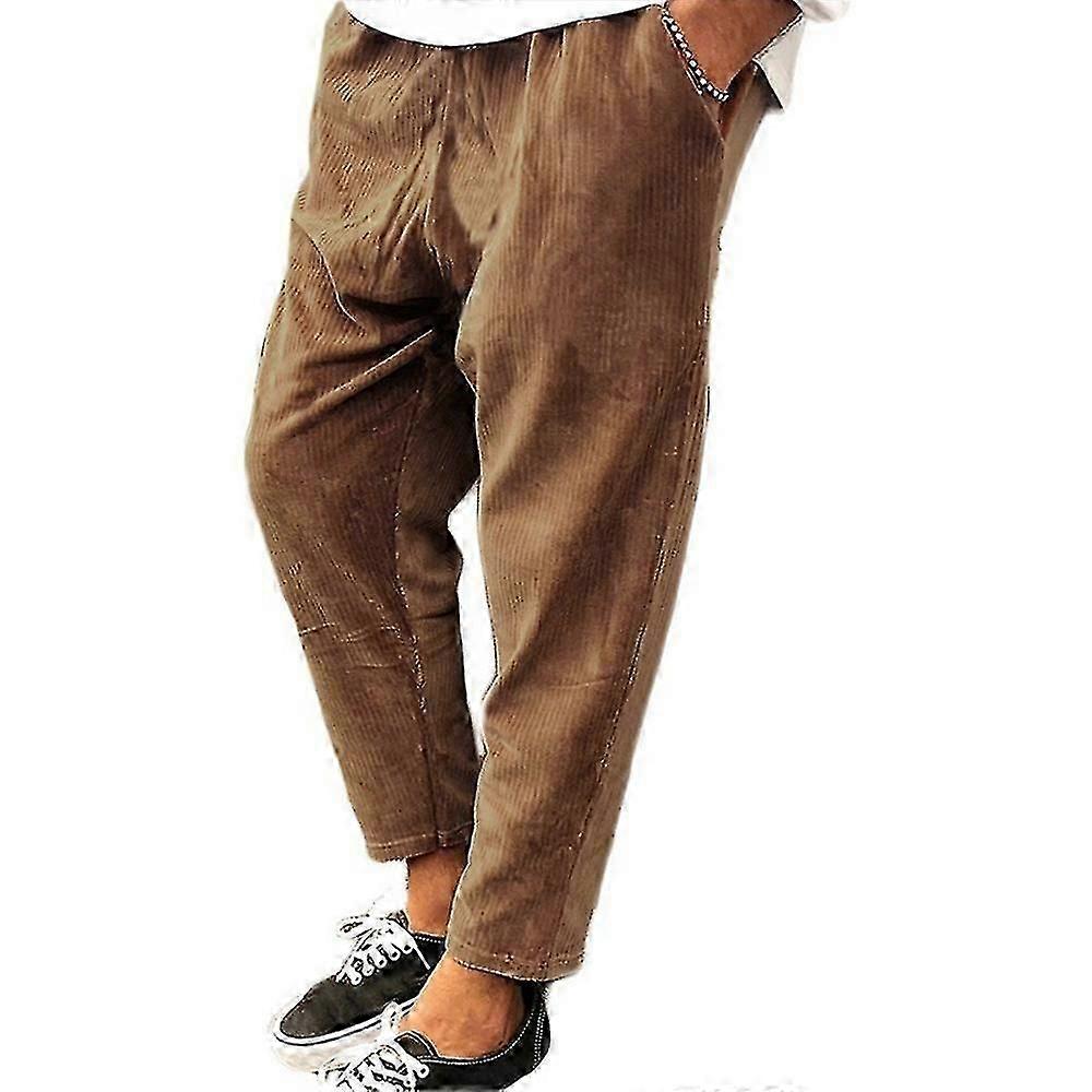 Mens Pants Elastic Waist Drawstring Loose Casual Fashion Straight Ninth Trousers