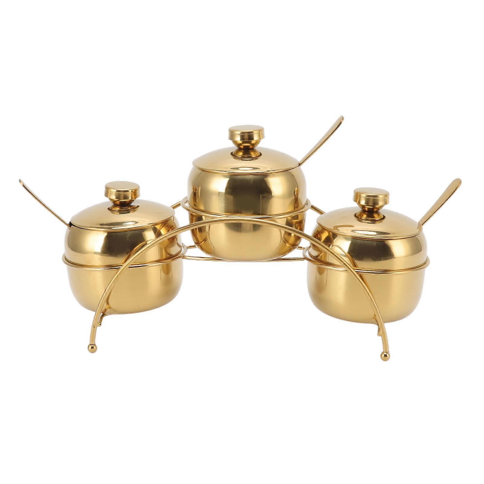 Ensemble en acier inoxydable sel poivre pot de sucre couvercle et cuillère Bouteilles d’assaisonnement de cuisine avec support de rangement
