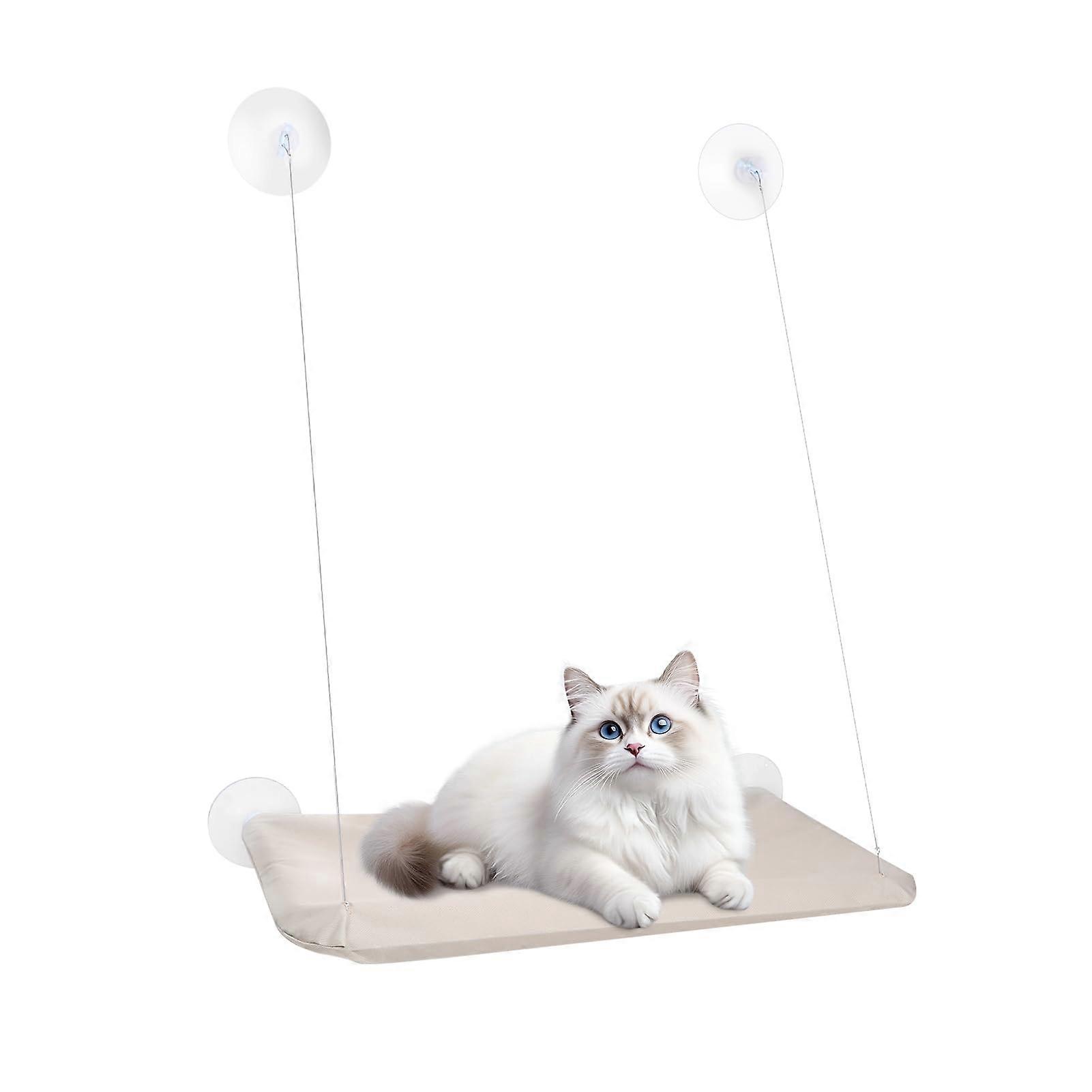 Cat Window Perch for Cats, Foldable Hammock Bed with 4 Suction Cups, Holds 44 Pounds, Khaki, Size Large
