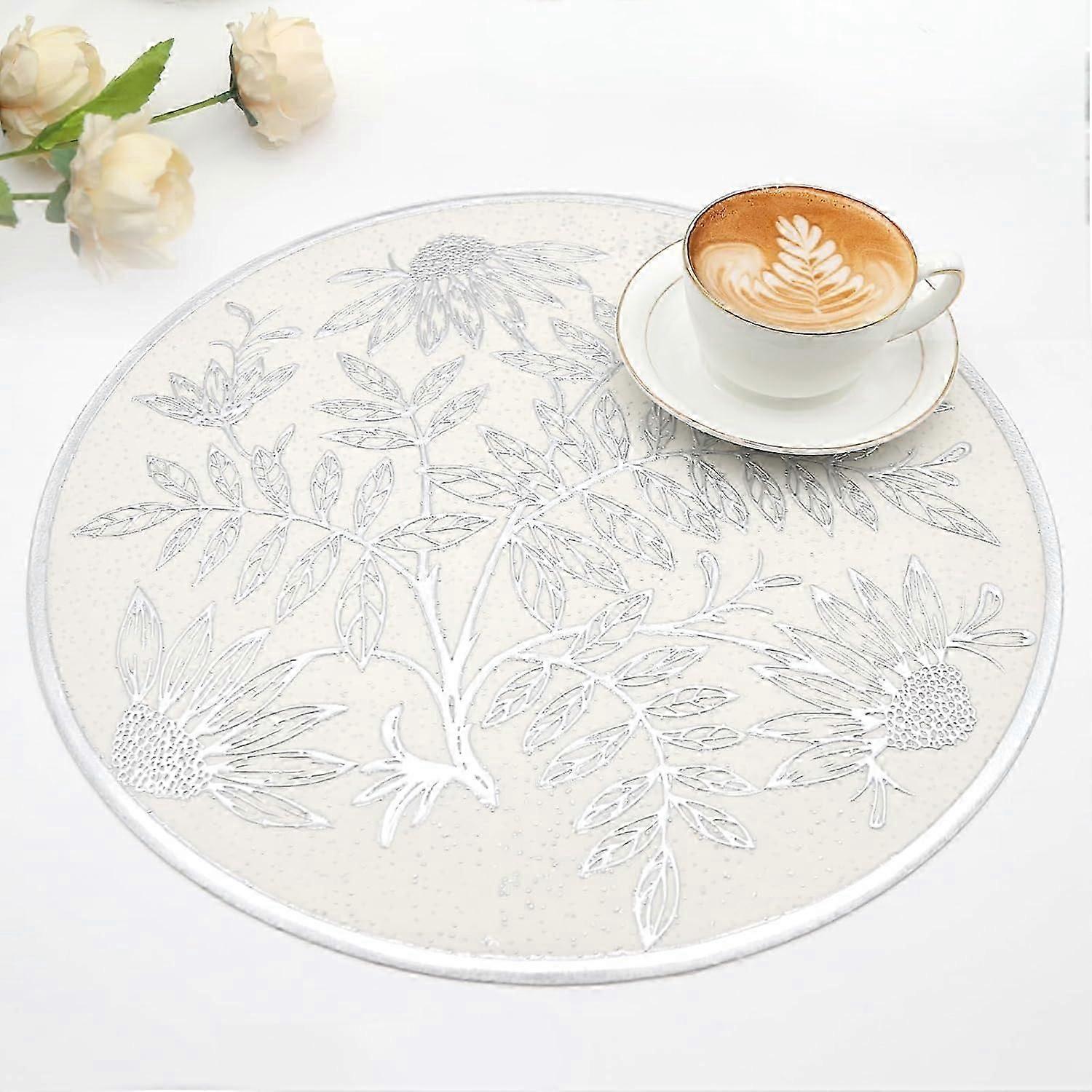 Silver Round Placemats Set of 6, Vinyl Placemats for Dining Table, Non Slip Wipable Table Mats