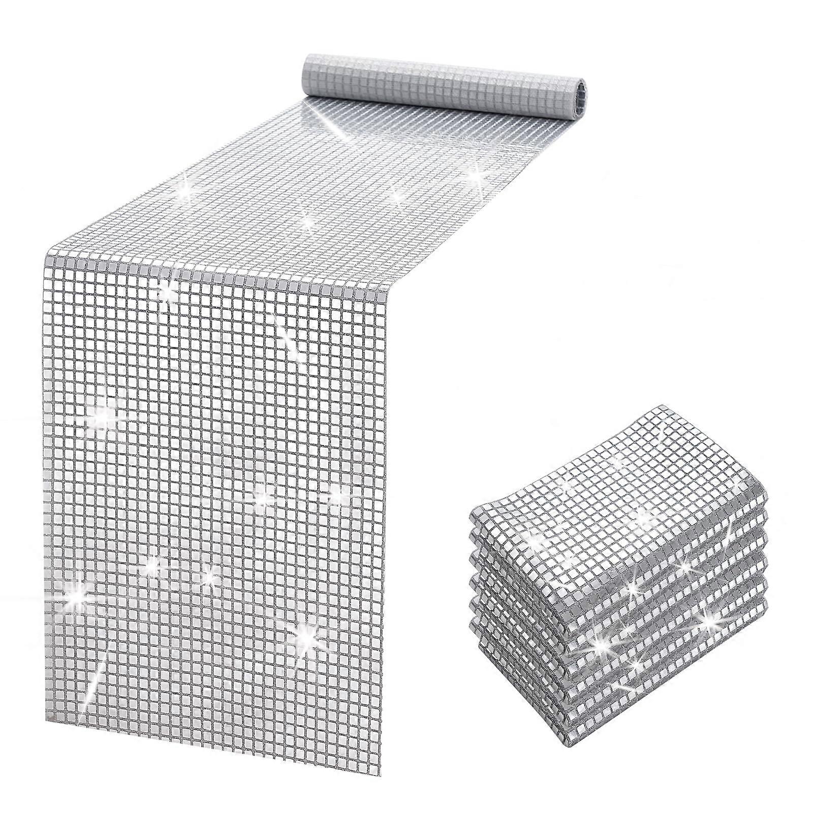 6 Pack Silver Mirror Sequin Disco Ball Table Runners for Birthday 12x72 Inches