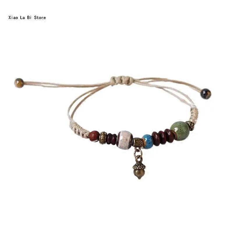 Fashionable Bracelet Ethnic Ceramic Beaded Bangles Woven Strings