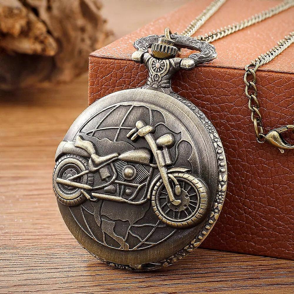 Retro Motorcycle Pattern Quartz Pocket Watch