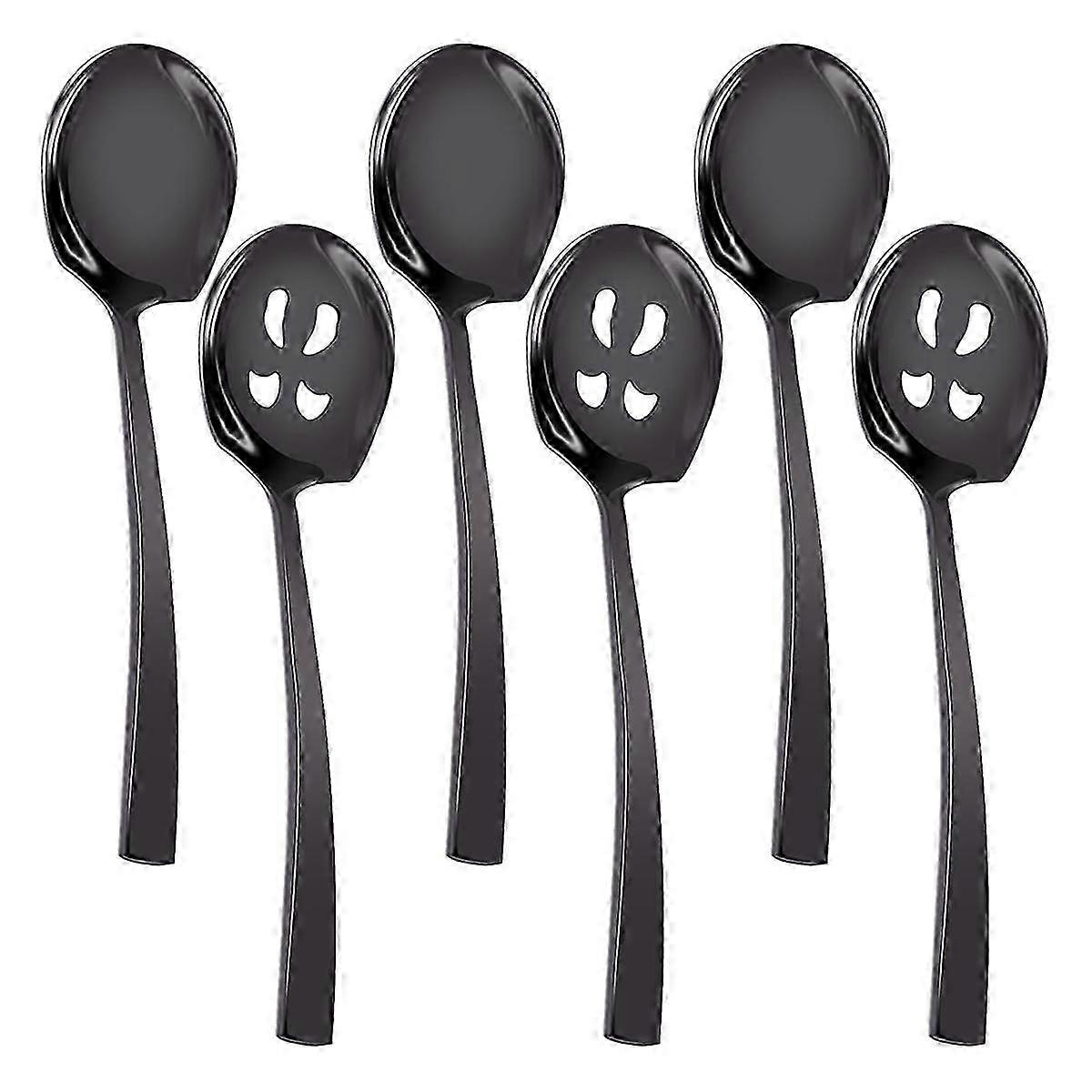 6pcs Serving Spoons and Slotted Spoons Set,9inch Stainless Steel Serving Utensils Set for Buffet Ban