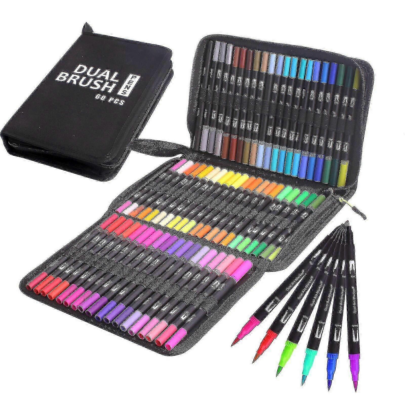 60-color Art Pen Set, Fine Pointed And Flexible Brush Tip, Water-based Marker For Adult Coloring Calligraphy