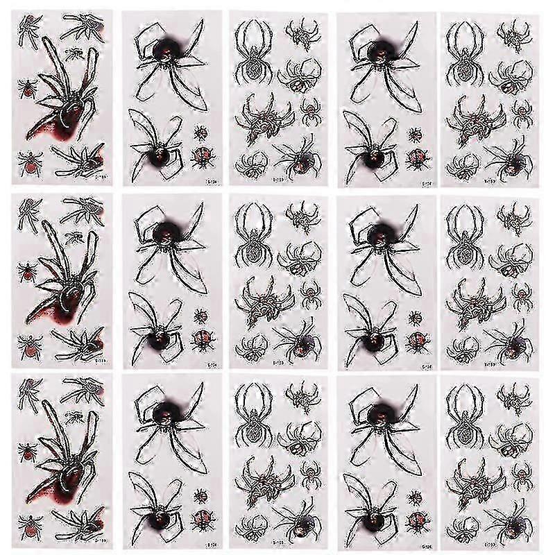10.5X6cm Assorted Color Temporary Tattoos 30pcs Halloween Theme Scary Spider Tattoos Realistic Spide