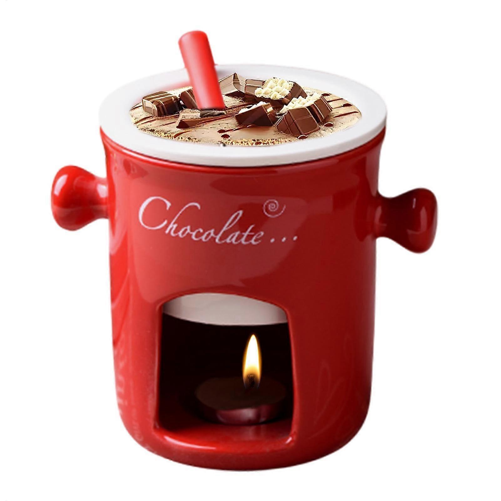 Fondue Mug Ceramic Red - Small Cheese and Chocolate Melting Pot, Perfect for Picnics, Ideal for Melting Cheese and Chocolate