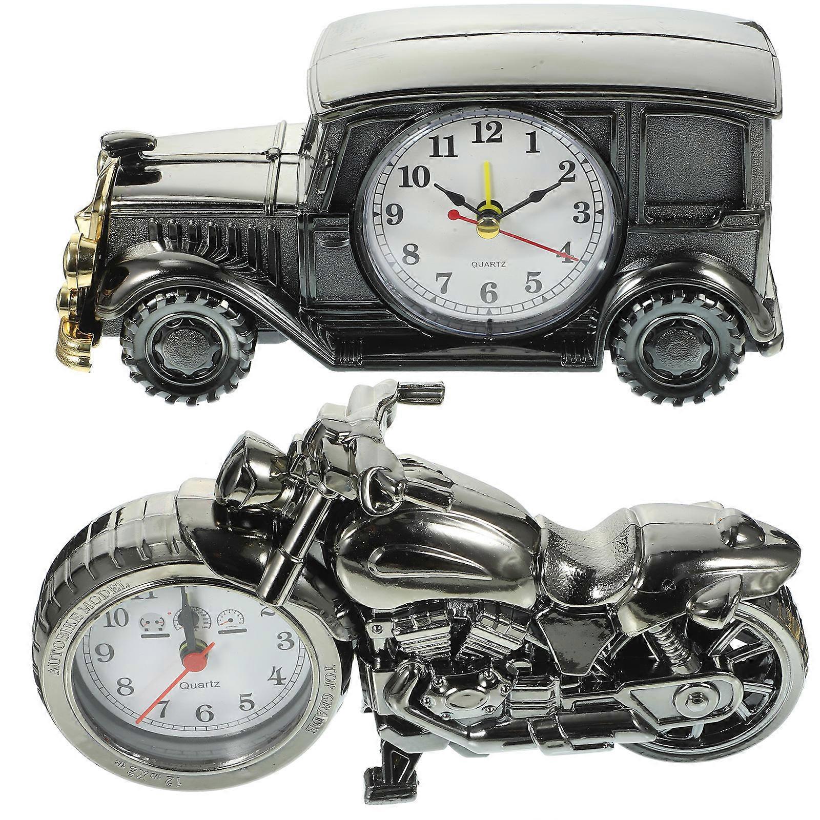 Bedside Alarm Clock Desktop Motorcycle Clock Retro Design Display 2Pcs