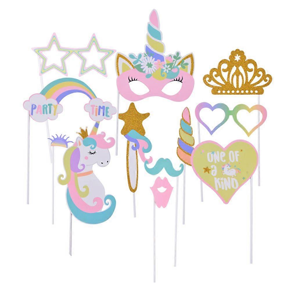 12pcs Unicorn Theme Photo Props Set Colorful Paper Handheld Photo Booth Props Funny Party Photograph Decoration Set Layout Supplies (Random Style)