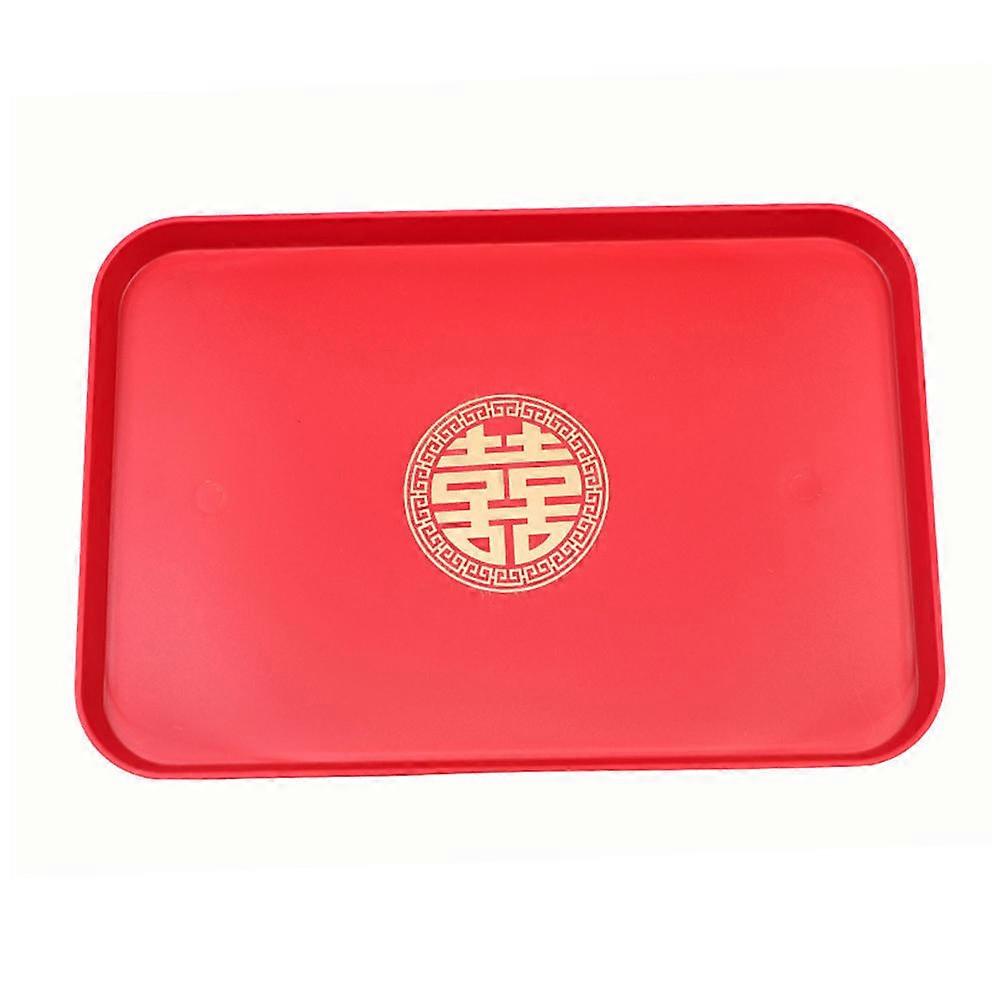 Chinese Style Tray Red Tea Ceremony Tray Nut Storage Square Shape PP Material 1Set