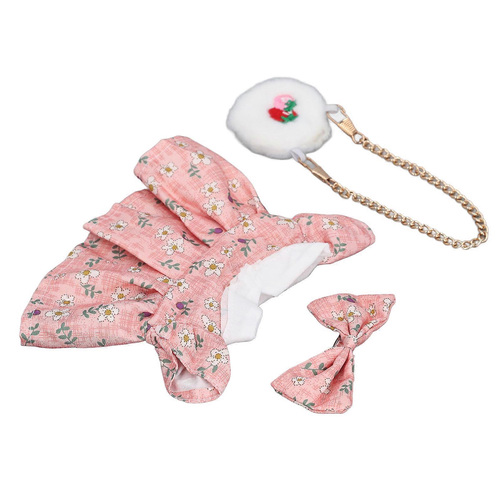 Plush Doll Clothes Set for 20cm Soft Dolls with Bow Bag Accessory