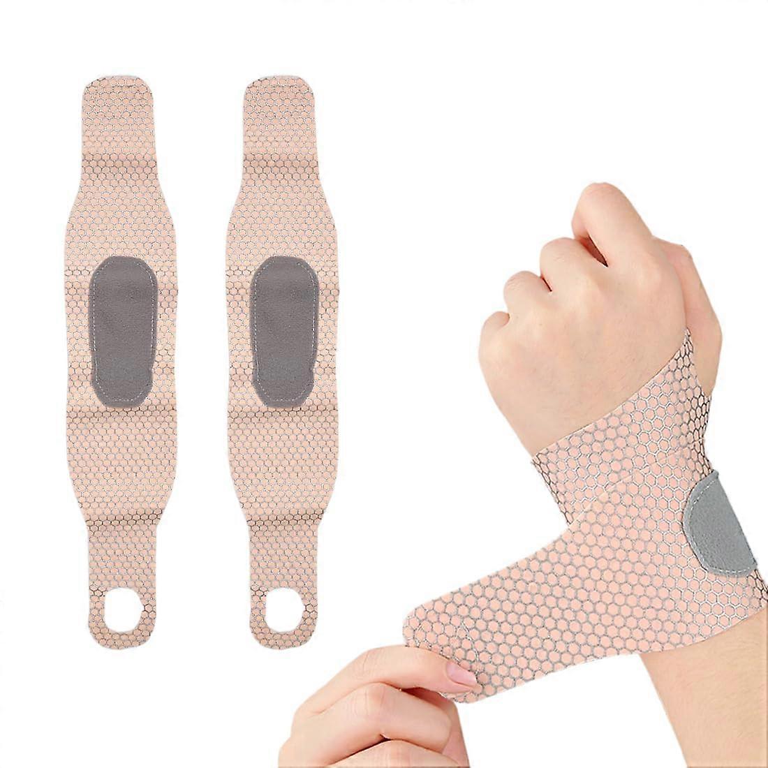 2 Pieces Elastic Adjustable Carpal Tunnel Support Athletic Fitness Ultra Thin Wrist Support Compression Wraps (Beige)