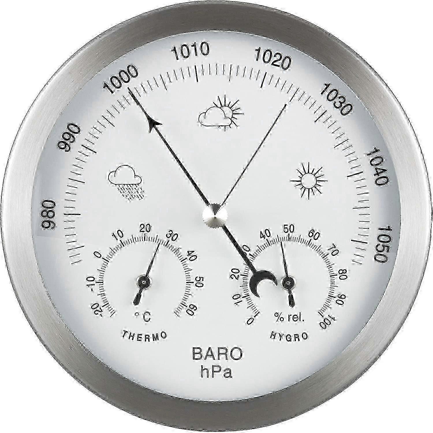 Barometer værstasjon 3-i-1 rustfritt stålramme 14 cm termometer
