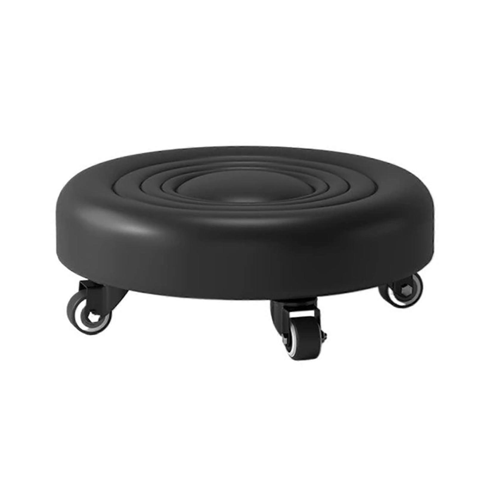 Lederhockersitze Mit Rad, Abnehmbarer Kleiner Hocker Für Zu Hause, Runder Rollsitzhocker In Corrugated Black