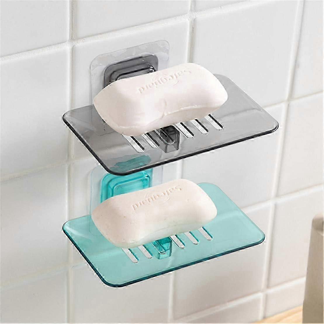 Plastic Wall Mounted Soap Dish with Strong Suction Cup, Individual Layers (Black)