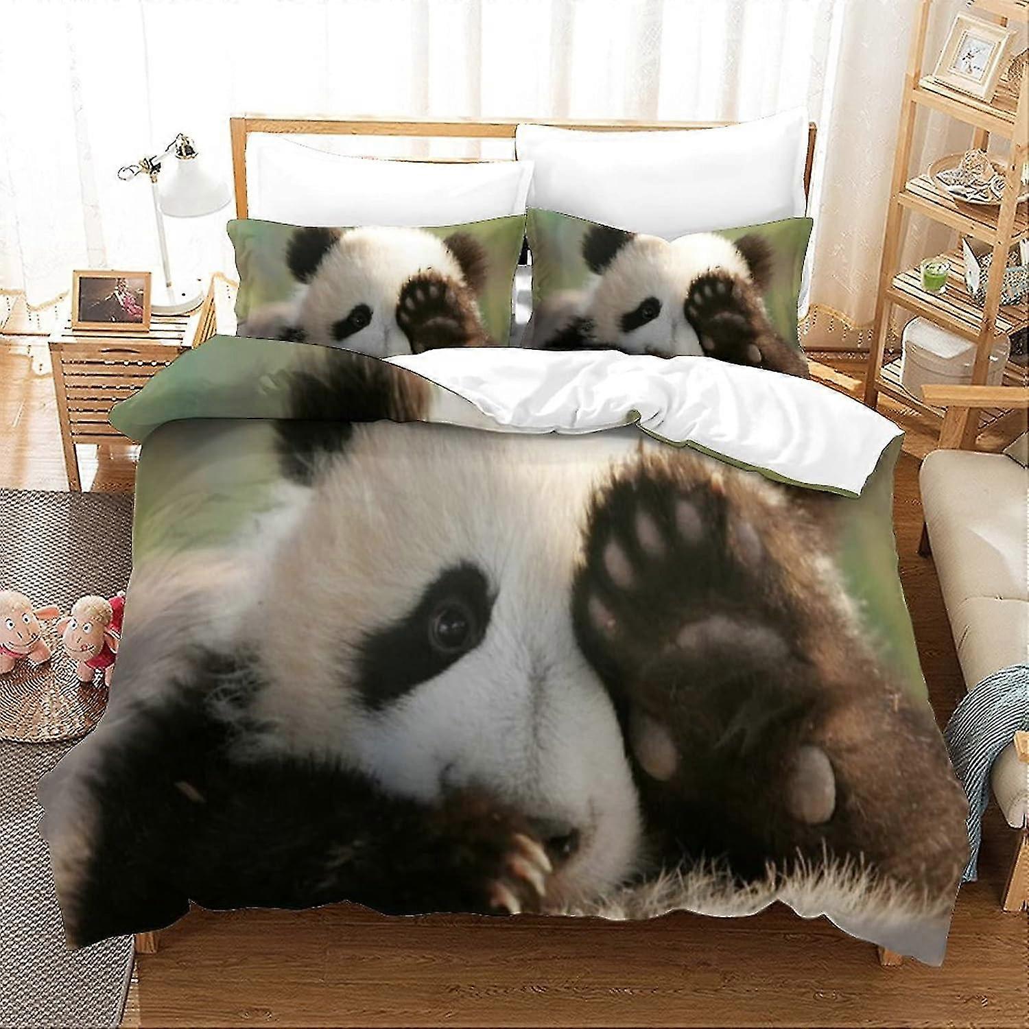3-Piece Bedding Set with 3D Panda Print Comforter Cover and Zipper for Teens, Kids, and Adults Soft Microfiber Bedspread Cover