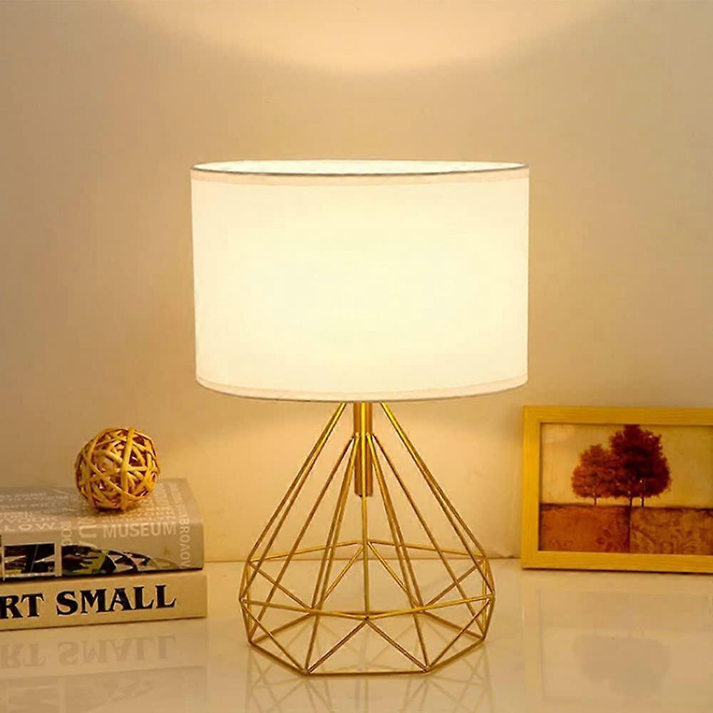 Modern Table Lamp - Bedside Desk Lamp with White Fabric Shade, Gold Metal Base, E27 Socket for Kids Room, Bedroom, Studio, Reading