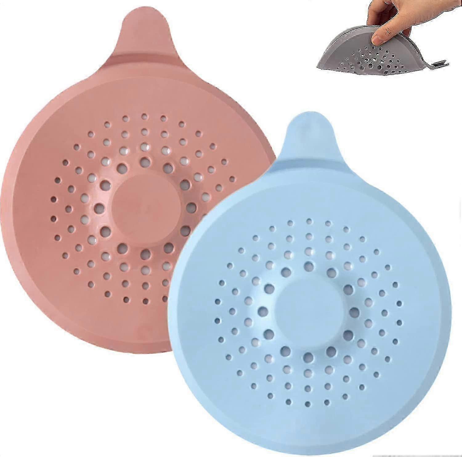 2pcs Silicone Drain Hair Catcher with Suction Cups, Sink Strainer Protector for Bathtub