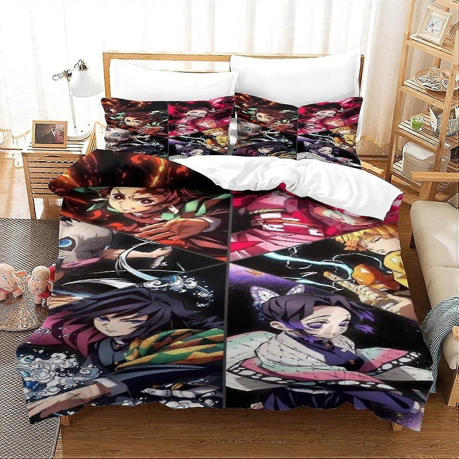 3D Ghost Slayer Print Duvet Cover Bedding Set with Zipper for Adults and Kids Soft Microfiber Bedspread Cover