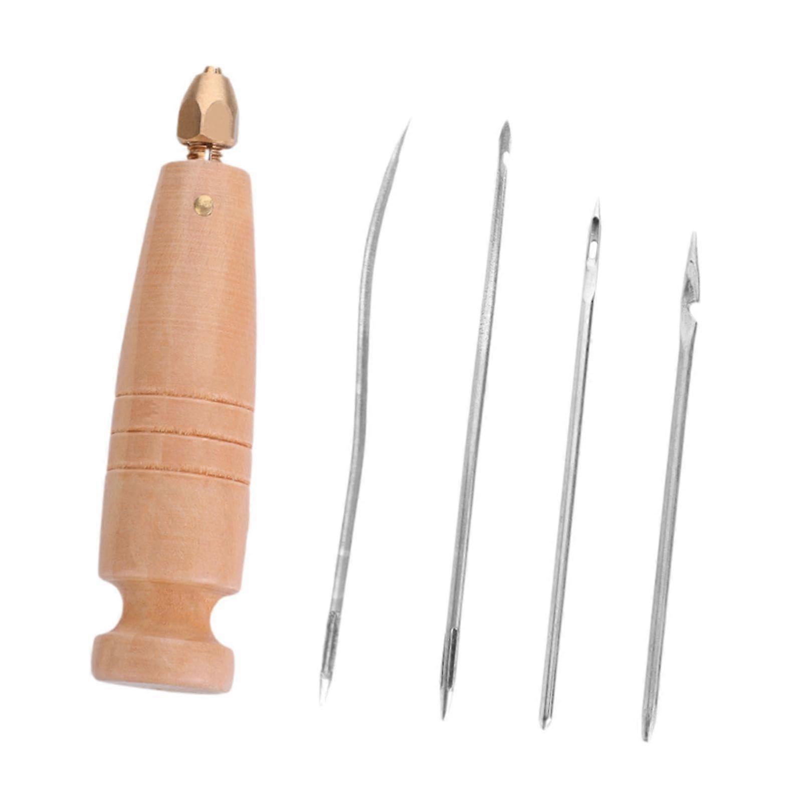 Canvas Leather Stitching Awl Hand Stitcher with Comfortable Wooden Grip for Shoe Repair and Leather Craft Kit