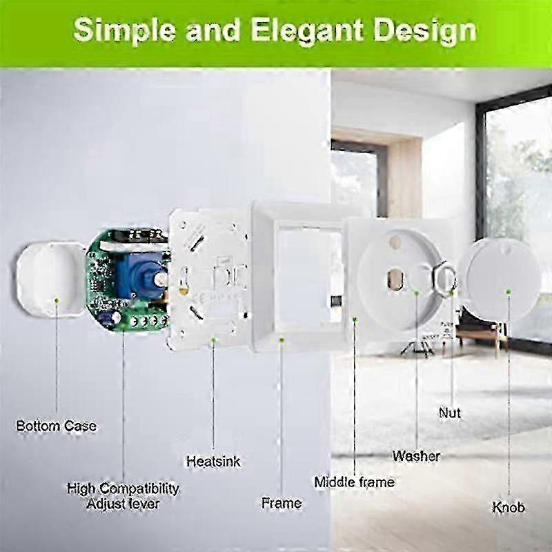 LED Dimmer Switch, Flush-Mounted Dimmer for Dimmable LED and Halogen, 5-300 W Dimmer Switch LED, Phase Control Dimmer bs