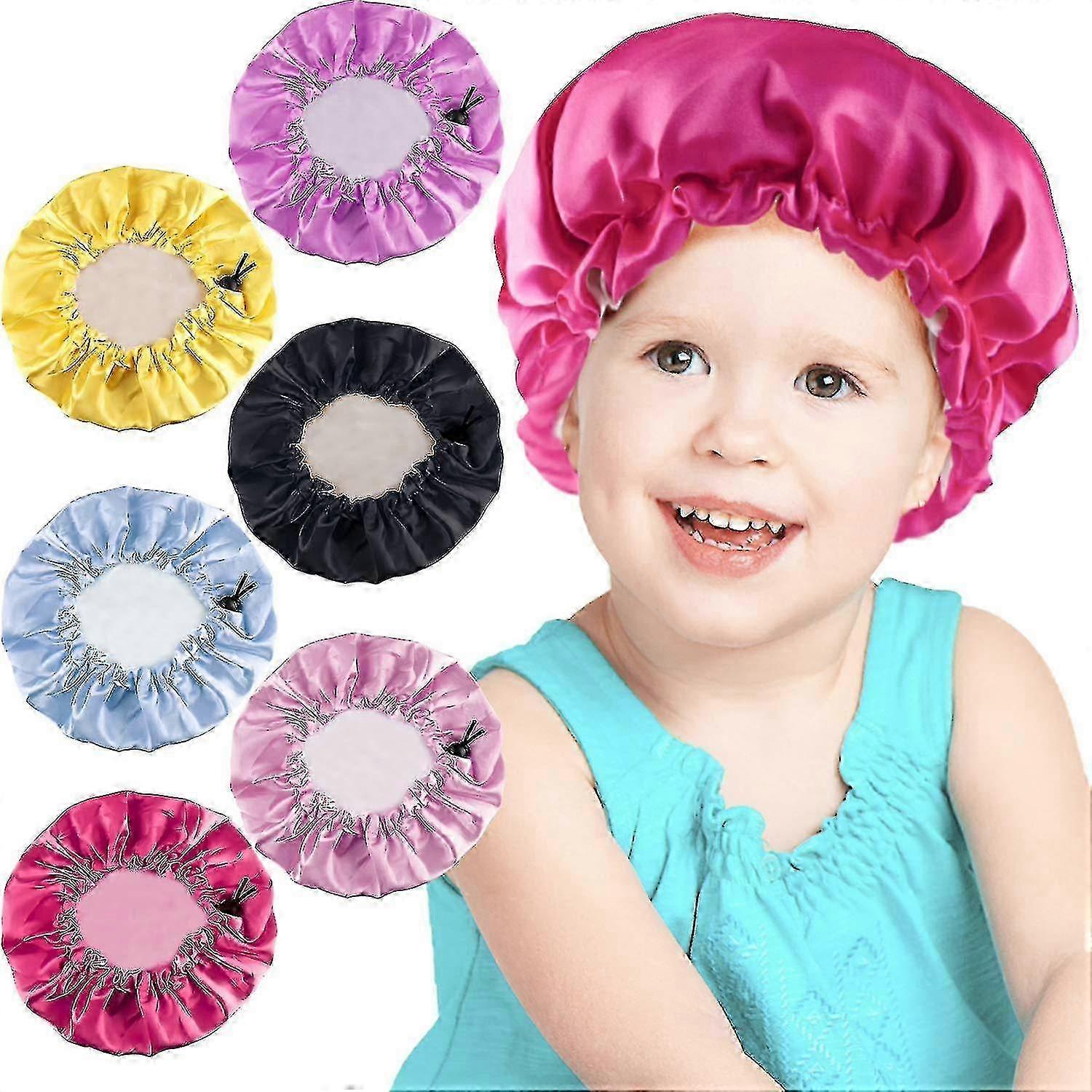 6 Pcs Kids Satin Sleeping Bonnet Adjustable Drawstring Cap for Toddlers